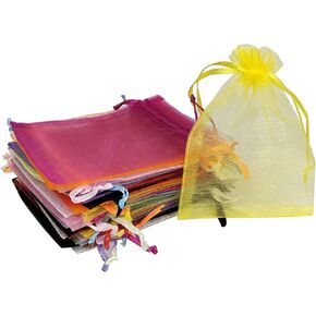 CHTUGEM 10 Pcs 3x4 Inch Mix Color Organza Bags with Drawstring - Sheer Jewelry Gift Pouches for Wedding Party Favors, Christmas Candy, and Small Presents