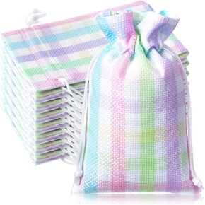 Supervitae 30 Pcs Wildflower Burlap Gift Bags with Drawstring 4 x 6 Inch Spring Summer Floral Party Favor Wrapping Small Jewelry Bags for Women Mother's Day Bridal Party Baby Shower