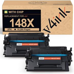 v4ink 148X W1480X High Yield (with Chip) Compatible Toner Cartridge Replacement for HP 148A 148X W1480A W1480X for HP Pro 4001 4001n 4001dw 4001dn MFP 4101 4101fdw Printer Ink (2-Pack Black)