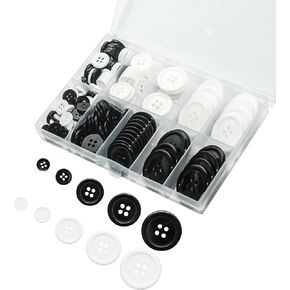 Lilaly 160 pcs White Buttons for Crafts Buttons, Button DIY Buttons, Mixed Sewing Buttons, 5 Sizes of White Round Mixed Buttons Suitable for for Crafts, Coats, Shirts, Pants, Shorts and More (White)