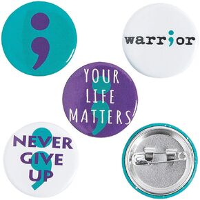 Fun Express Semicolon Mini Buttons for Mental Health Awareness - Jewelry Collection - Perfect for Spreading Awareness and Support - 48 Pieces