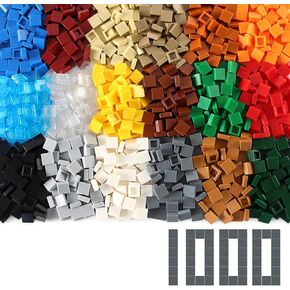Feleph 1×1 Square Tiles 1000PCS Flat Bricks MOC Pieces and Parts, 18 Colors Bulk Studs Building Accessories for Smooth Surface, Mosaics and Pixel Art Toy Dots Compatible with Major Brands 3070