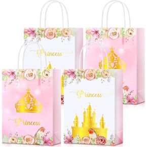 Sweetude 48 Pcs Princess Gift Bags with Handles Princess Castle Party Bags Bulk Princess Treat Bags Candy Goodie Bags Princess Paper Bags for Gender Reveal Party Baby Shower Birthday Decor Supplies