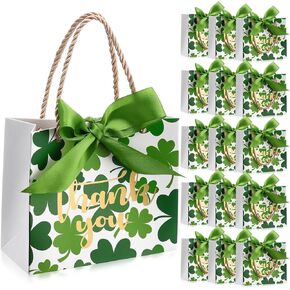 Kolldenn 40 Pcs St. Patrick's Day Thank You Gift Bags 5.5 x 2.4 x 4.7 Inches St. Patrick's Day Party Bag with Handle And Bow Ribbon Shamrock Bags for Business Party Favors