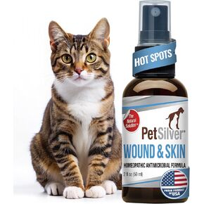 PetSilver Wound & Skin Spray for Cats - Chelated Silver, Superior to Colloidal Silver - Wound Care, Allergy & Itch Relief, Hot Spot Treatment for Cats - Natural Skin Soother - Made in USA - 2 fl oz