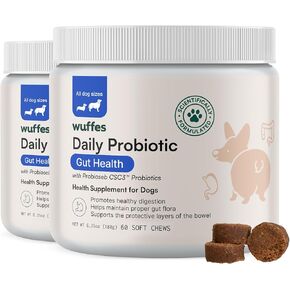 Wuffes Daily Probiotic for Dogs - Supports Digestive Health, Gut Balance, and Immune System - with Prebiotics, Marshmallow Root, and Pumpkin Powder - 2 Pack - 120 Soft Chews