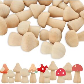 60Pcs Unfinished Wooden Mushroom, 6 Sizes of Natural Wooden Mushrooms, Wood Mushroom Decor for Arts and Crafts Projects Decoration, DIY Paint Color