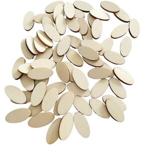 Toyvian 200pcs شرائح بيضاوية خشبية غير مكتملة قطع الخشب البيضاوي قطع الزخارف الزخارف لحرف DIY عيد الميلاد رأس السنة الجديدة المركزية