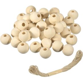 uxcell 60Pcs Wooden Beads, 30mm/1.2inch Natural Color Ball Spacer Bead Unfinished Round Loose Beads for Crafts Jewelry Making Party Decoration (6mm Hole)