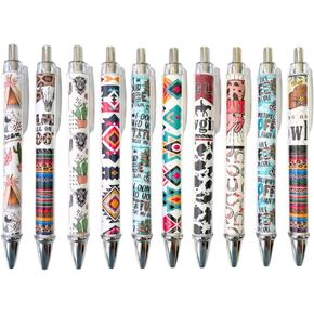10PC Western Pens Pen Cowboy Cowgirl Highland Cow Cactus Back to School Office Supplies Stuff Items Themed Party Favors Classroom Goodie Bags Decoration Desk Decor Notebooks for Adults Women