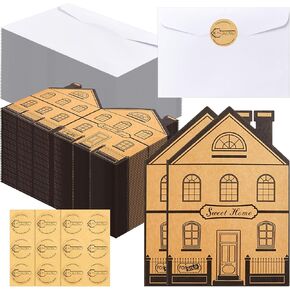 Fulmoon 30 Set Estate Agent New Home Card Congratulations House Shaped Welcome Home Anniversary Housewarming Card with Envelope Sticker for Friend Neighbor Greeting Thank You Gift