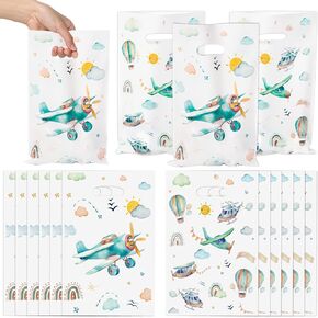 Airplane Party Favor Bags - 50Pcs Plastic Snack Candy Treat Gift Bag with Handles Cute Boho Airplane Themed Party Supplies Decor for Baby Shower Kids Birthday