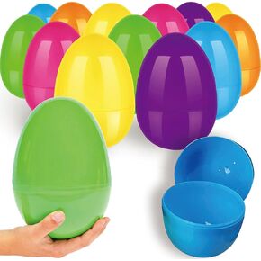 DINESIL 12 Pcs Jumbo Plastic Easter Eggs, 6" Fillable Colorful Bright Easter Eggs, Large Solid Easter Eggs Assorted Colors for Easter Egg Hunt, Easter Basket Stuffers Fillers, Easter Party Favors
