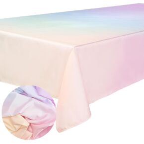 xo, Fetti Pastel Gradient Washable Tablecloth - 9 ft. | Birthday Party Decorations, Bachelorette Party Supplies, Rainbow Baby Shower, Pastel Preppy, Tableware