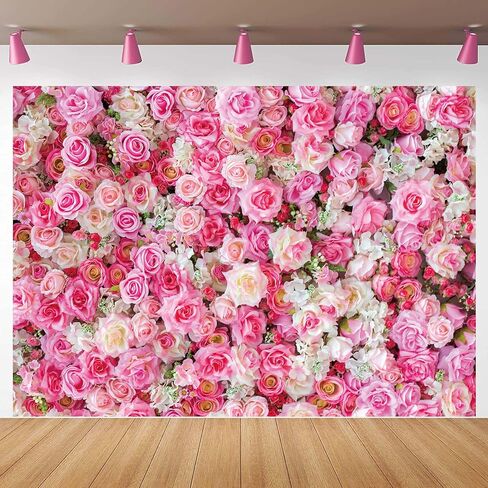 Pink Floral Backdrop Flower Wall Photography Background Valentine's Day Decorations for Bridal Shower Wedding Baby Shower Birthday Cake Table Supplies Banner (7X5FT(82x59inch)) in Saudi Arabia
