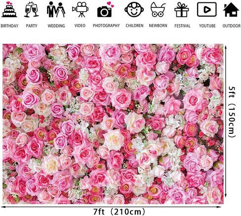 Pink Floral Backdrop Flower Wall Photography Background Valentine's Day Decorations for Bridal Shower Wedding Baby Shower Birthday Cake Table Supplies Banner (7X5FT(82x59inch)) in Saudi Arabia