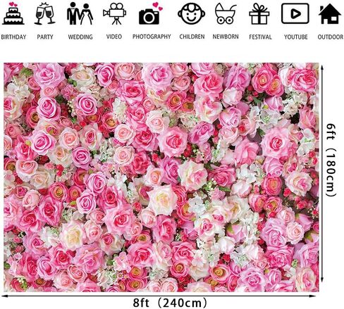 Pink Floral Backdrop Flower Wall Photography Background Valentine's Day Decorations for Bridal Shower Wedding Baby Shower Birthday Cake Table Supplies Banner (7X5FT(82x59inch)) in Saudi Arabia
