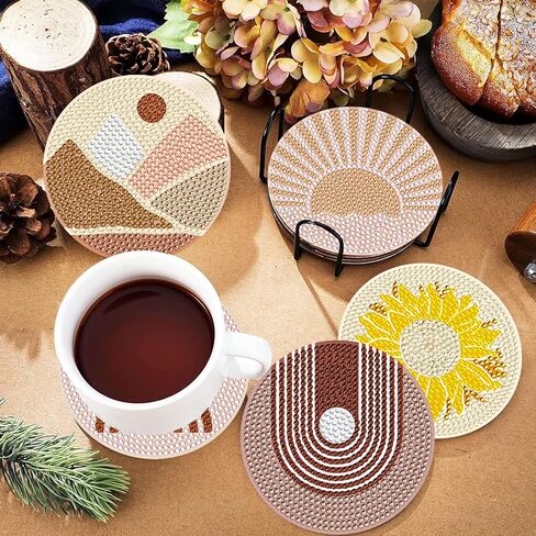 DOTSOPS 8 Pcs Sunflower Diamond Art Coasters with Holder Diamond Painting Coasters Kits for Adults Beginners Diamond Craft for Christmas Birthday Gifts in Saudi Arabia