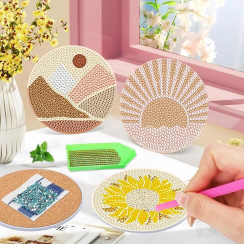 DOTSOPS 8 Pcs Sunflower Diamond Art Coasters with Holder Diamond Painting Coasters Kits for Adults Beginners Diamond Craft for Christmas Birthday Gifts in Saudi Arabia