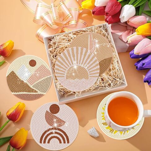 DOTSOPS 8 Pcs Sunflower Diamond Art Coasters with Holder Diamond Painting Coasters Kits for Adults Beginners Diamond Craft for Christmas Birthday Gifts in Saudi Arabia