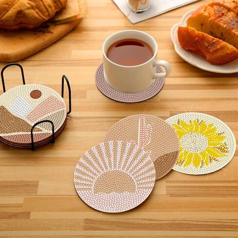 DOTSOPS 8 Pcs Sunflower Diamond Art Coasters with Holder Diamond Painting Coasters Kits for Adults Beginners Diamond Craft for Christmas Birthday Gifts in Saudi Arabia