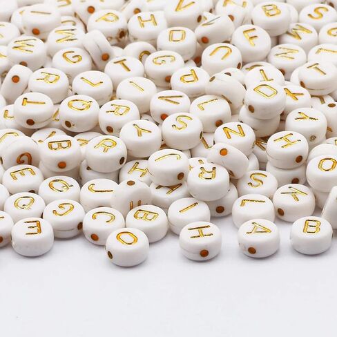 Dahi 2000pcs Beads Gold Letter Beads Acrylic Alphabet Beads A-Z Letters for Jewelry Making Beads (Round Round Gold White (2000pcs)) in Kuwait
