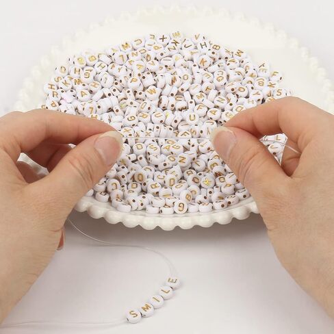 Dahi 2000pcs Beads Gold Letter Beads Acrylic Alphabet Beads A-Z Letters for Jewelry Making Beads (Round Round Gold White (2000pcs)) in Kuwait