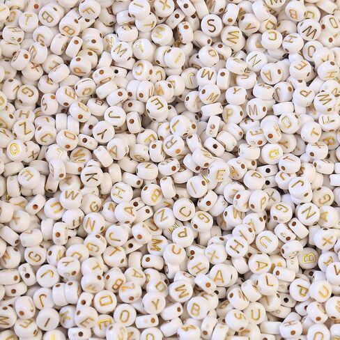 Dahi 2000pcs Beads Gold Letter Beads Acrylic Alphabet Beads A-Z Letters for Jewelry Making Beads (Round Round Gold White (2000pcs)) in Kuwait