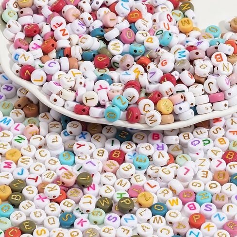 Dahi 2000pcs Beads Gold Letter Beads Acrylic Alphabet Beads A-Z Letters for Jewelry Making Beads (Round Round Gold White (2000pcs)) in Kuwait