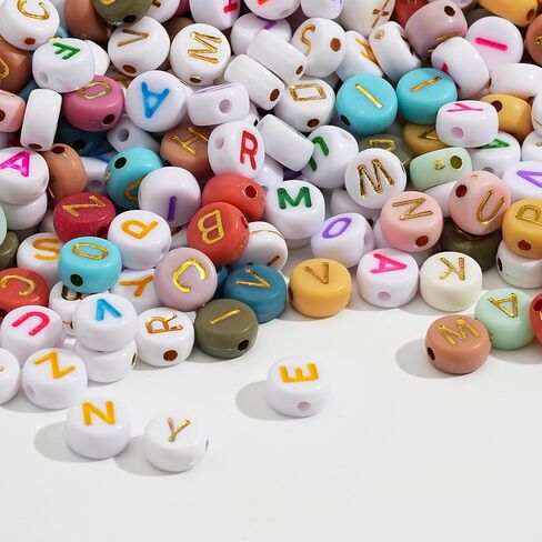 Dahi 2000pcs Beads Gold Letter Beads Acrylic Alphabet Beads A-Z Letters for Jewelry Making Beads (Round Round Gold White (2000pcs)) in Kuwait