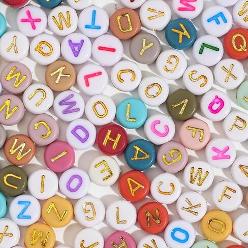 Dahi 2000pcs Beads Gold Letter Beads Acrylic Alphabet Beads A-Z Letters for Jewelry Making Beads (Round Round Gold White (2000pcs)) in Kuwait