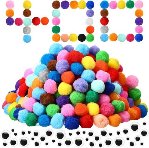 Poen 2000 Pcs Pom Poms with Wiggle Eyes 1 Inch Colorful Craft Pompoms Fuzzy Balls for DIY Creative Crafts Decorations Craft Project in Saudi Arabia