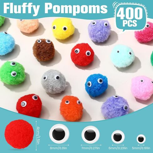 Poen 2000 Pcs Pom Poms with Wiggle Eyes 1 Inch Colorful Craft Pompoms Fuzzy Balls for DIY Creative Crafts Decorations Craft Project in Saudi Arabia