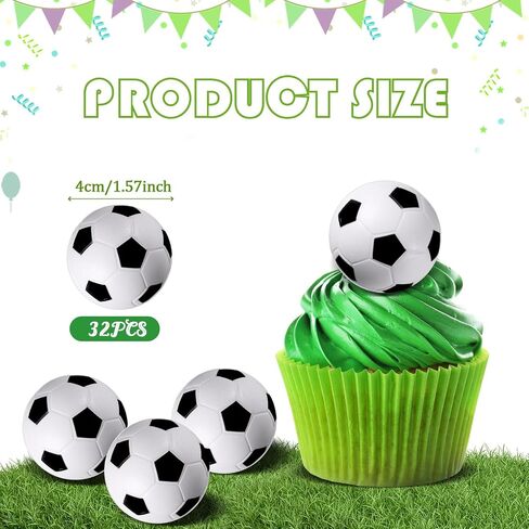 Xunyee 32 PCS Mini Foam Balls Sports Cupcake Topcake لكرة السلة كرة القدم الصغيرة الإجهاد كرة كرة القدم لكعكة البيسبول الكعكة الحفلات الرياضية لزخرفة إمدادات حفلة عيد الميلاد (كرة القدم) in Kuwait