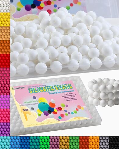 160Pcs 15mm Silicone Beads, Silicone Beads Bulk for Keychain Making Kit, Rubber Round Beads Silicone Focal Beads for Pens, Necklace, Jewelry, Art, DIY Crafts Making (White) in Saudi Arabia