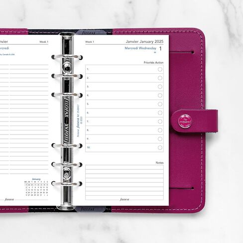 Filofax Calendar Diary Refill, Personal/Compact Size, Day on Two Pages with Appointments, White Paper, Bilingual, 2025 (C68417-25) in Kuwait