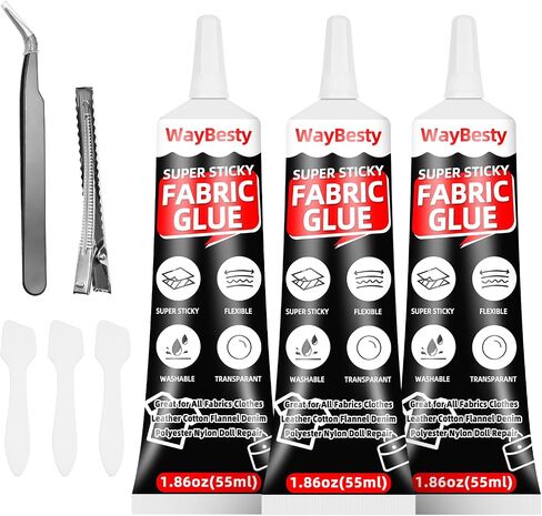 Fabric Glue, Strong Fabric Adhesive Permanent Washable Clear Clothing Glue for All Fabrics, Cotton, Flannel, Denim, Leather, Polyester, Doll Repair,Rhinestones, Patches(2pcs) in Saudi Arabia