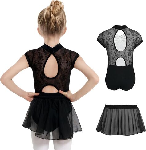 Gogokids قطعتان من ملابس الباليه للفتيات، فستان رقص للأطفال الصغار مع مجموعة تنورة لامعة قابلة للإزالة in Kuwait