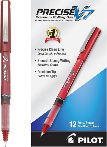 Pilot, Precise V7, Capped Liquid Ink Rolling Ball Pens, Fine Point 0.7 mm, Black, Pack of 12 in Kuwait