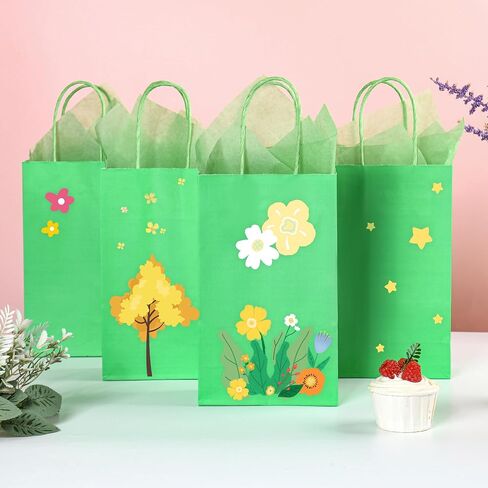 DjinnGlory 24 Pack Small Green Paper Gift Bags with Handles 9x5.5x3.15 Inch and Green Tissue Paper for Party Favors Goodies, Small Business, Merhandises (Solid Green) in Saudi Arabia