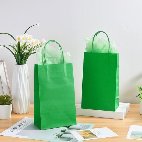 DjinnGlory 24 Pack Small Green Paper Gift Bags with Handles 9x5.5x3.15 Inch and Green Tissue Paper for Party Favors Goodies, Small Business, Merhandises (Solid Green) in Saudi Arabia