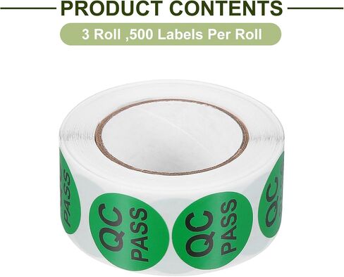uxcell 3Roll 1500Pcs QC Pass Labels, 1 Inch Round Inventory Quality Control Stickers for Warehouse Management Organization Inspection, Green in Saudi Arabia