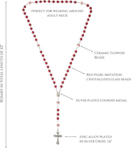 Nazareth Store Blue Pearl Beads Rosary White Flowers مطرزة قلادة Lourdes Medal & Cross Cross Cross in Kuwait