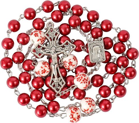Nazareth Store Blue Pearl Beads Rosary White Flowers مطرزة قلادة Lourdes Medal & Cross Cross Cross in Kuwait