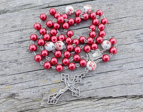 Nazareth Store Blue Pearl Beads Rosary White Flowers مطرزة قلادة Lourdes Medal & Cross Cross Cross in Kuwait