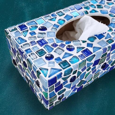 400g Mixed Shapes Glass Mosaic Tiles for Crafts Crystal Craft for Adults Kids Stained Glass Supplies for Bathroom Kitchen (Blue Series) in Saudi Arabia