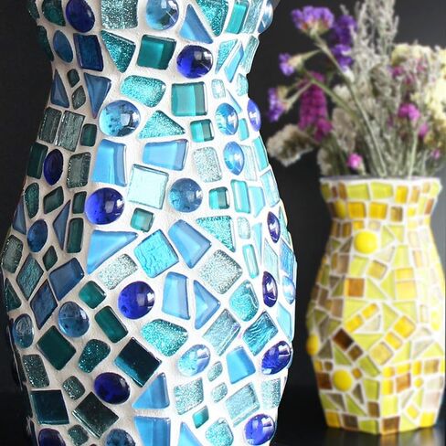 400g Mixed Shapes Glass Mosaic Tiles for Crafts Crystal Craft for Adults Kids Stained Glass Supplies for Bathroom Kitchen (Blue Series) in Saudi Arabia