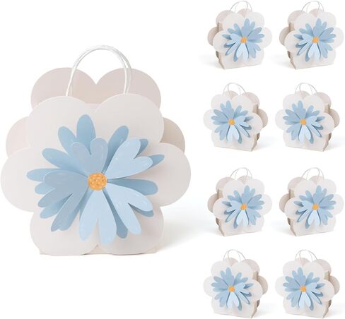 Cheerland Floral Gift Bags Blue Daisy Flower Goodie Treat Party Favor Bag with Handles for Woodland Baby Shower Spring Birthday Wedding Gender Reveal Garden Tea Party Decoration Supplies Pack of 8 in Kuwait