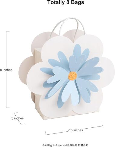 Cheerland Floral Gift Bags Blue Daisy Flower Goodie Treat Party Favor Bag with Handles for Woodland Baby Shower Spring Birthday Wedding Gender Reveal Garden Tea Party Decoration Supplies Pack of 8 in Kuwait