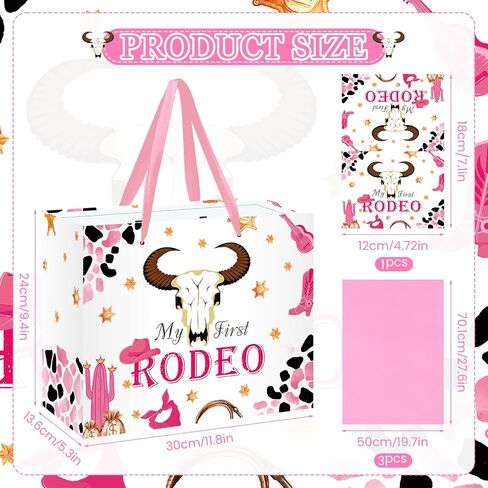 My First Rodeo Birthday Gift Bag Western Cowgirl 1st Birthday Gift Bag with Tissue Paper Card Pink First Rodeo Birthday Decor Girls Wild West 1st Wrapping Paper Bags for Baby Girl Bday Party Supply in Kuwait